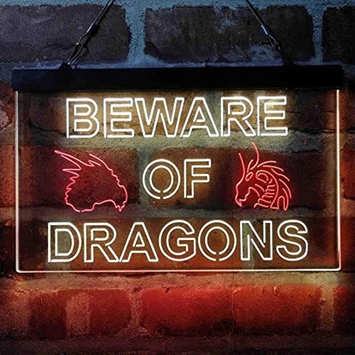 Beware of Dragon Kid Room Decoration Dual LED Neon Light Sign